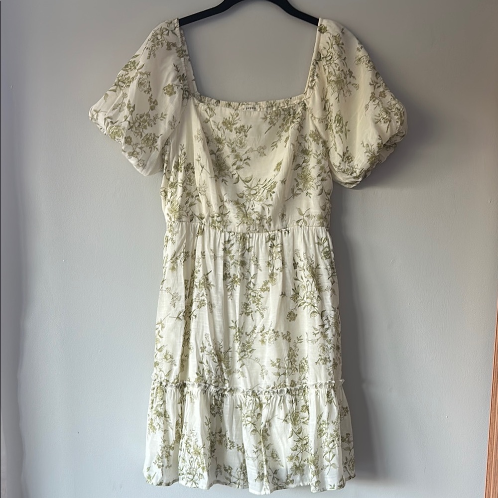 Blu Pepper Cream Mini Dress with Olive Floral Print